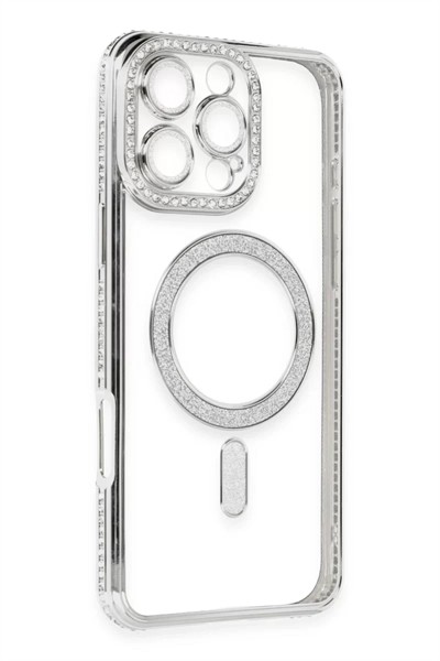 Apple iPhone 16 Pro Kılıf Joke Simli Magneticsafe Kılıf - Gümüş