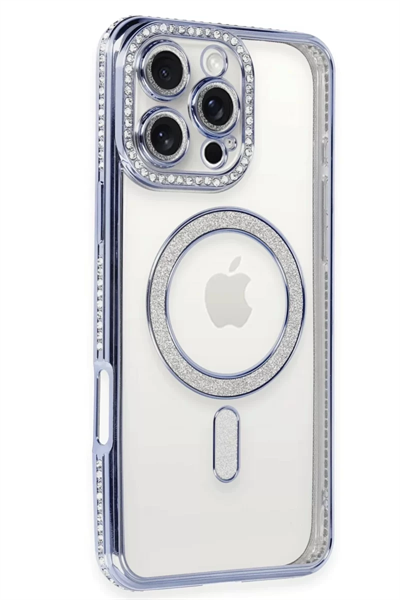 Apple iPhone 16 Pro Kılıf Joke Simli Magneticsafe Kılıf - Mavi