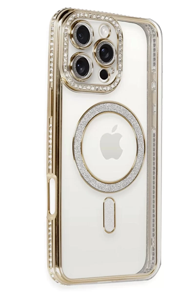 Apple iPhone 16 Pro Kılıf Joke Simli Magneticsafe Kılıf - Gold