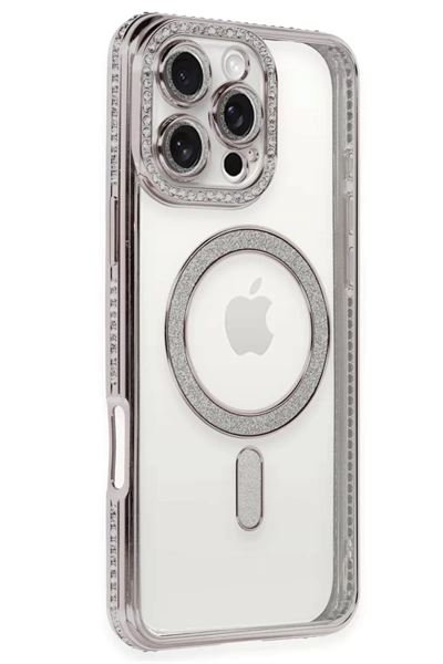 Apple iPhone 16 Pro Kılıf Joke Simli Magneticsafe Kılıf - Pembe
