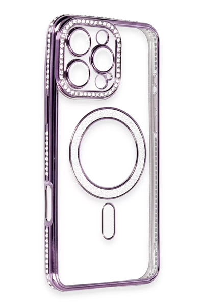 Apple iPhone 16 Pro Kılıf Joke Simli Magneticsafe Kılıf - Derin Mor