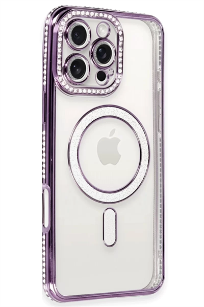 Apple iPhone 16 Pro Kılıf Joke Simli Magneticsafe Kılıf - Derin Mor