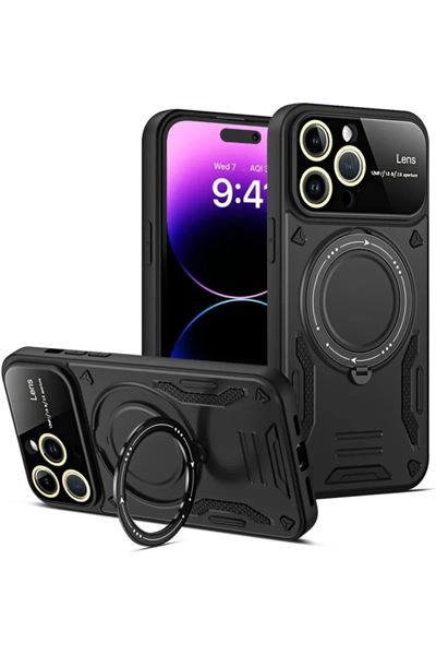Apple iPhone 16 Pro Kılıf Joy Lens Standlı Kapak - Siyah