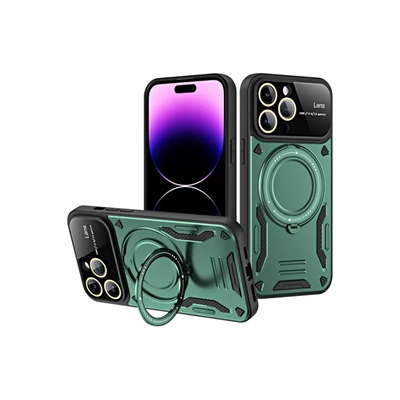 Apple iPhone 16 Pro Kılıf Joy Lens Standlı Kapak - Koyu Yeşil