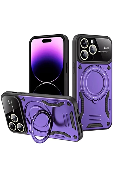 Apple iPhone 16 Pro Kılıf Joy Lens Standlı Kapak - Mor