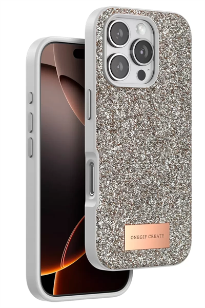 Apple iPhone 16 Pro Max Bright Simli Kapak - Çöl Titanyum