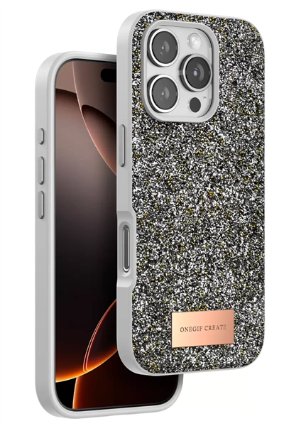Apple iPhone 16 Pro Max Bright Simli Kapak - Gümüş