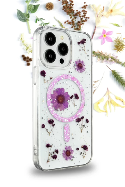 Apple iPhone 16 Pro Max Kılıf Daisy Simli Magsafe Kapak - Mor