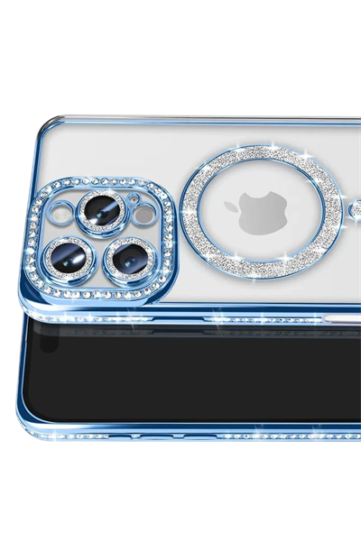 Apple iPhone 16 Pro Max Kılıf Joke Simli Magneticsafe Kılıf - Mavi