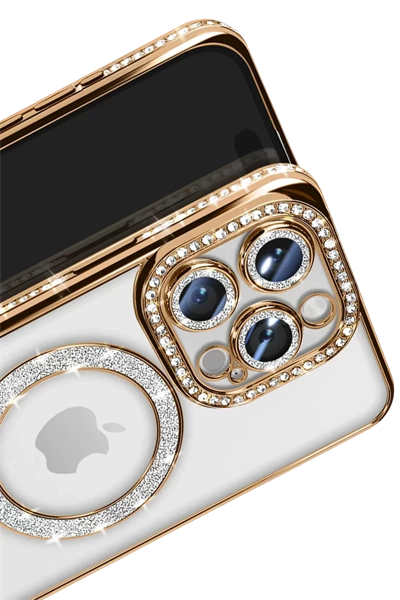 Apple iPhone 16 Pro Max Kılıf Joke Simli Magneticsafe Kılıf - Gold
