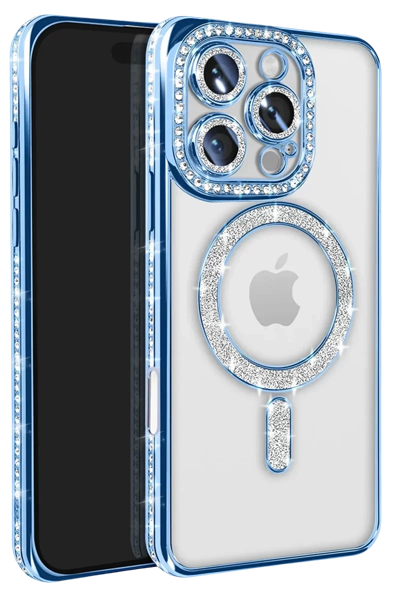 Apple iPhone 16 Pro Max Kılıf Joke Simli Magneticsafe Kılıf - Mavi