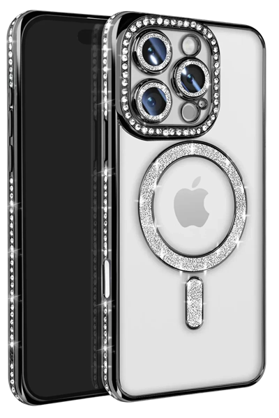Apple iPhone 16 Pro Max Kılıf Joke Simli Magneticsafe Kılıf - Siyah