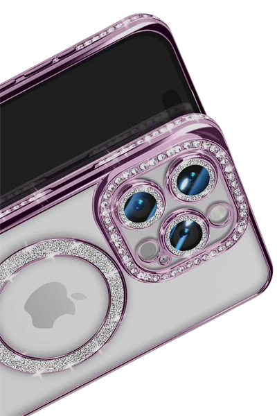 Apple iPhone 16 Pro Max Kılıf Joke Simli Magneticsafe Kılıf - Derin Mor