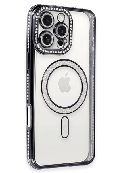 Apple iPhone 16 Pro Max Kılıf Joke Simli Magneticsafe Kılıf - Gri