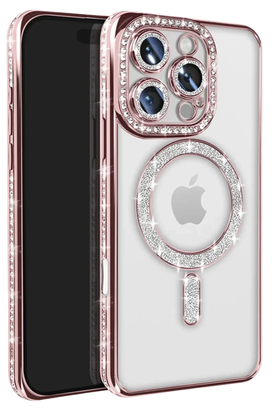 Apple iPhone 16 Pro Max Kılıf Joke Simli Magneticsafe Kılıf - Pembe