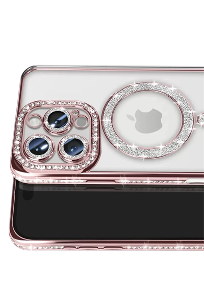 Apple iPhone 16 Pro Max Kılıf Joke Simli Magneticsafe Kılıf - Pembe