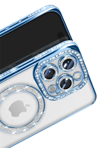 Apple iPhone 16 Pro Max Kılıf Joke Simli Magneticsafe Kılıf - Mavi