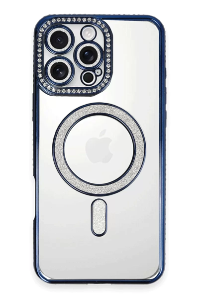 Apple iPhone 16 Pro Max Kılıf Joke Simli Magneticsafe Kılıf - Lacivert