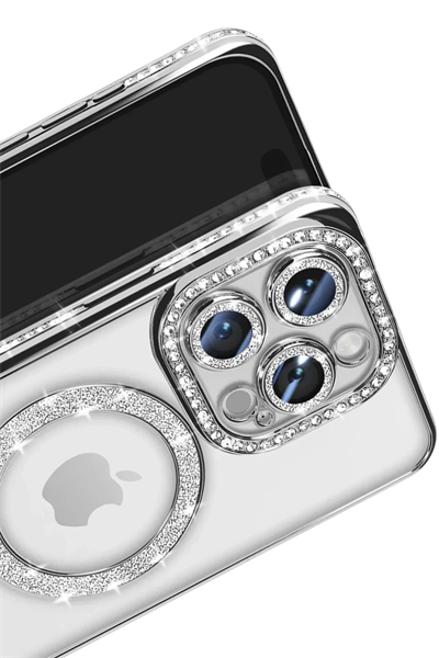 Apple iPhone 16 Pro Max Kılıf Joke Simli Magneticsafe Kılıf - Gümüş