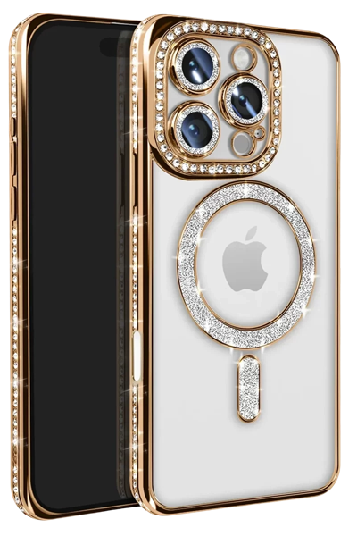Apple iPhone 16 Pro Max Kılıf Joke Simli Magneticsafe Kılıf - Gold