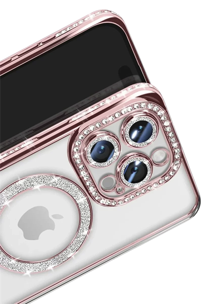 Apple iPhone 16 Pro Max Kılıf Joke Simli Magneticsafe Kılıf - Pembe