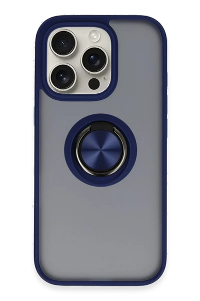 Apple iPhone 16 Pro Max Kılıf Montreal Yüzüklü Silikon Kapak - Lacivert