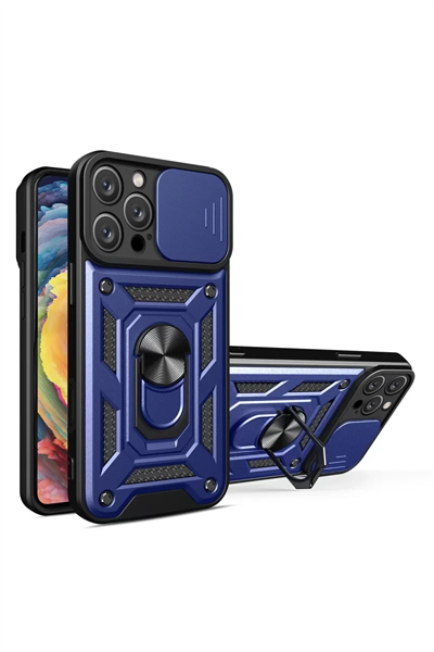 Apple iPhone 16 Pro Max Kılıf Pars Lens Yüzüklü Silikon - Lacivert