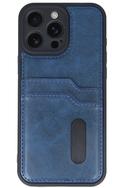 Apple iPhone 16 Pro Max Kılıf Sara Kartvizitli Deri Kılıf - Lacivert