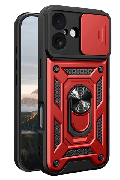 Apple iPhone 17 Pars Lens Yüzüklü Silikon - Kırmızı