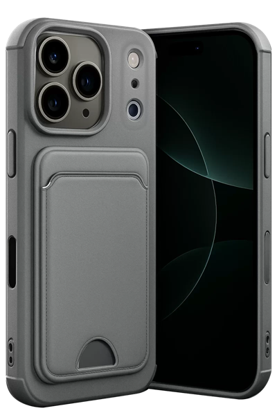 Apple iPhone 17 Pro Kelvin Kartvizitli Silikon - Gri