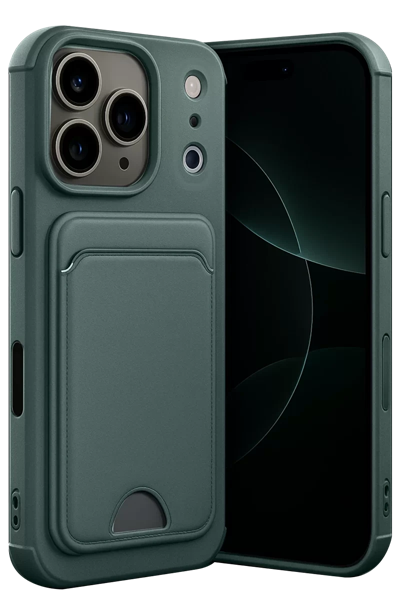 Apple iPhone 17 Pro Kelvin Kartvizitli Silikon - Koyu Yeşil