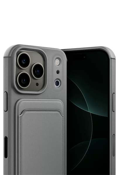 Apple iPhone 17 Pro Kelvin Kartvizitli Silikon - Gri