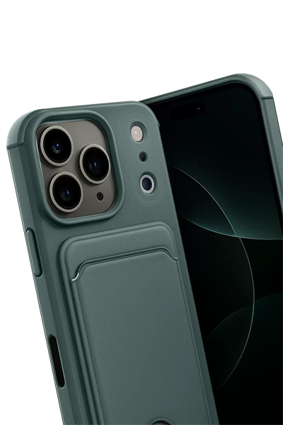 Apple iPhone 17 Pro Max Kelvin Kartvizitli Silikon - Koyu Yeşil