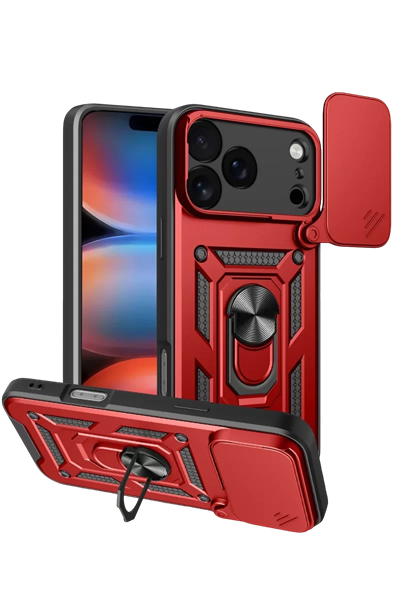 Apple iPhone 17 Pro Max Pars Lens Yüzüklü Silikon - Kırmızı