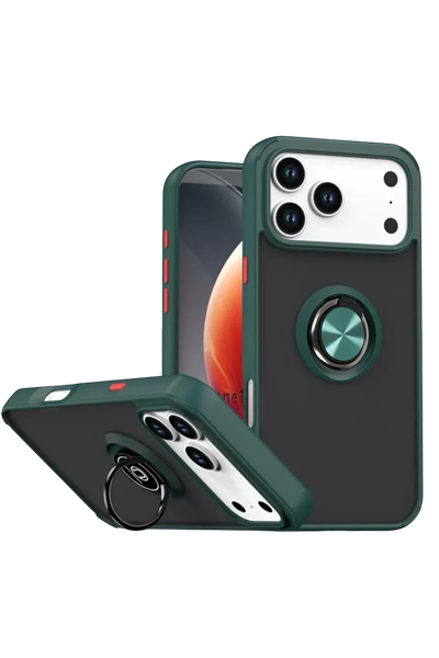 Apple iPhone 17 Pro Montreal Yüzüklü Silikon Kapak - Yeşil