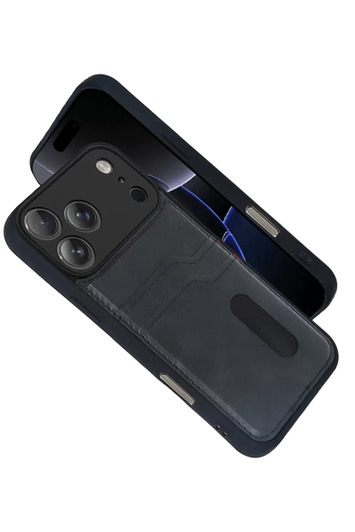Apple iPhone 17 Pro Sara Kartvizitli Deri Kılıf - Siyah