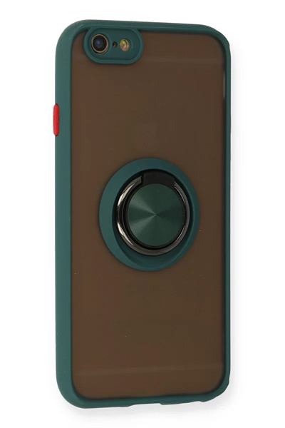 Apple iPhone 6 Kılıf Montreal Yüzüklü Silikon Kapak - Yeşil