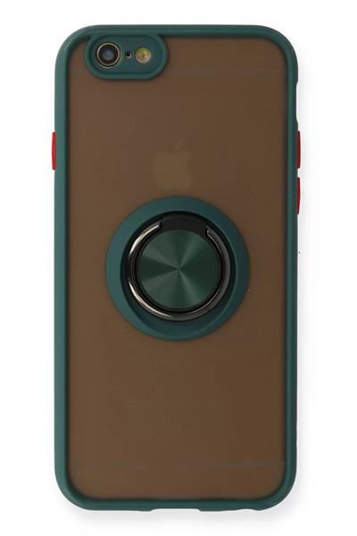 Apple iPhone 6 Kılıf Montreal Yüzüklü Silikon Kapak - Yeşil