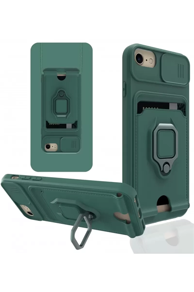 Apple iPhone 6 Kılıf Zuma Kartvizitli Yüzüklü Silikon - Yeşil