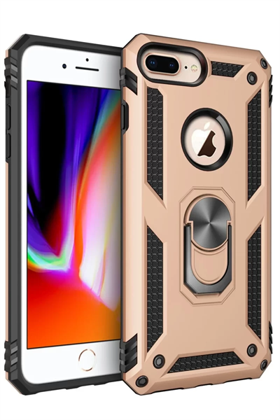 Apple iPhone 7 Plus Kılıf Sofya Yüzüklü Silikon Kapak - Gold