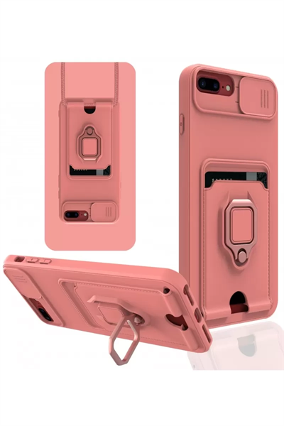 Apple iPhone 7 Plus Kılıf Zuma Kartvizitli Yüzüklü Silikon - Pembe