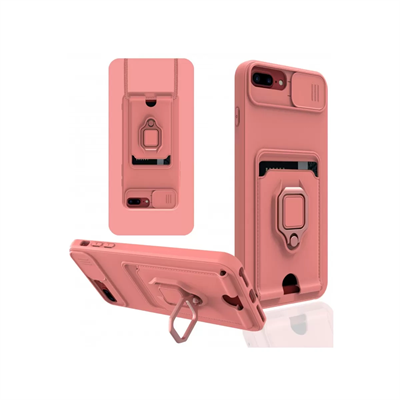 Apple iPhone 7 Plus Kılıf Zuma Kartvizitli Yüzüklü Silikon - Pembe