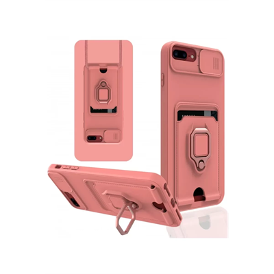 Apple iPhone 7 Plus Kılıf Zuma Kartvizitli Yüzüklü Silikon - Pembe