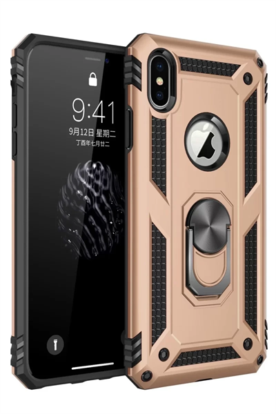 Apple iPhone X Kılıf Sofya Yüzüklü Silikon Kapak - Gold