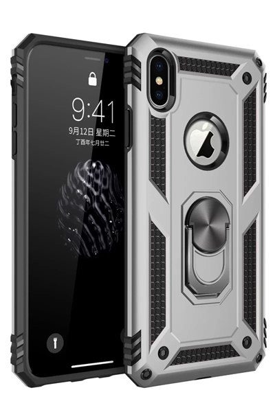 Apple iPhone X Kılıf Sofya Yüzüklü Silikon Kapak - Gümüş