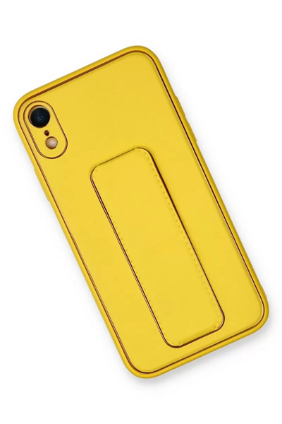 Apple iPhone XR Kılıf Coco Deri Standlı Kapak - Sarı
