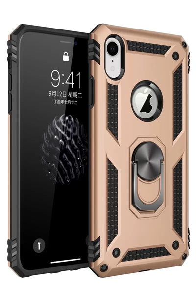 Apple iPhone XR Kılıf Sofya Yüzüklü Silikon Kapak - Gold