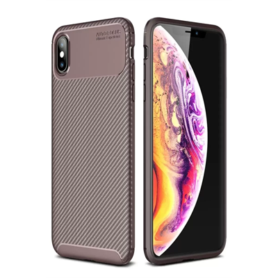 Apple iPhone XS Max Kılıf Auto Focus Karbon Kapak - Kahverengi