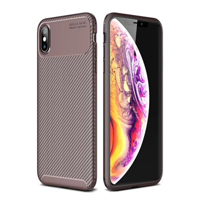 Apple iPhone XS Max Kılıf Auto Focus Karbon Kapak - Kahverengi
