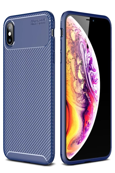 Apple iPhone XS Max Kılıf Auto Focus Karbon Kapak - Lacivert